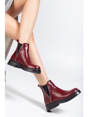 Arda Bayan Bot 02-02 Bordo Kırışık Rugan Taş Aksesuarlı Lastikli Günlük Kadın Bot