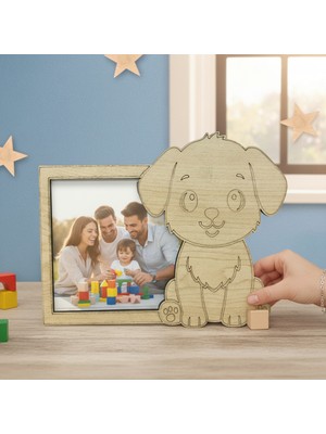 Çocuk Odası Için Ahşap Köpek Figürlü Fotoğraf Çerçevesi