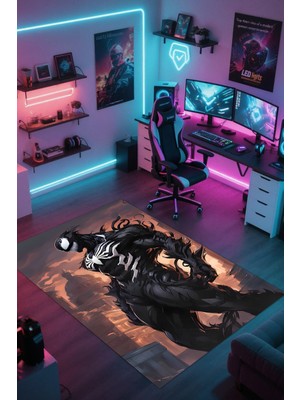 Reyhani Venom Desenli Kaymaz Taban Makinede Yıkanabilir Gaming Oyuncu Gamer Genç Odası Halısı
