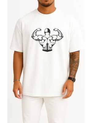 Bahriyeli Collection Oversize Gym Back Göğüs ve Sırt Baskılı Unisex T-Shirt
