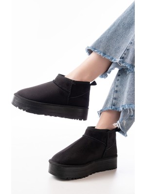 Arda Bayan Bot NDR-2850 Siyah Süet Içi Kürklü Kışlık Kapalı Burun Kadın Günlük Terlik