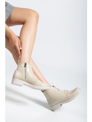 Arda Bayan Bot 165-225 Bej Yanki Bağcıklı Fermuarlı Günlük Kadın Bot