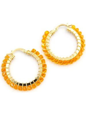 Kristal Boncuk Halka Küpe - Turuncu