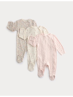 Marks & Spencer 3’lü Saf Pamuklu Çiçek Desenli Uyku Tulumu Seti (0–3 Yaş)