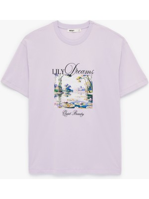 Koton Pamuklu Kısa Kollu Bisiklet Yaka Baskılı Tişört