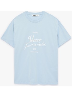 Koton Kısa Kollu Bisiklet Yaka Baskılı Oversize Tişört