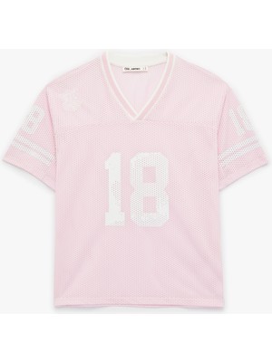 Koton Oversize V Yaka Kısa Kollu Baskılı File Tişört