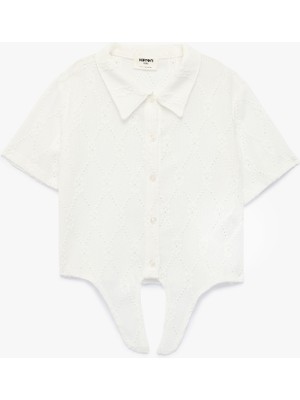 Koton Bağlama Detaylı Düğmeli Kısa Kollu Pamuklu Gömlek Yaka Bluz