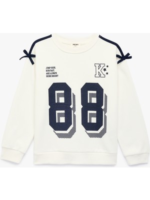 Koton Uzun Kollu Bisiklet Yaka Fiyonk Detaylı Baskılı Sweatshirt