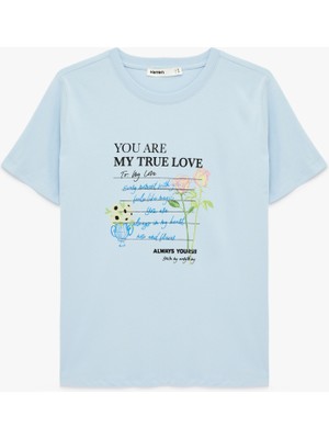 Koton Pamuklu Kısa Kollu Bisiklet Yaka Baskılı Tişört