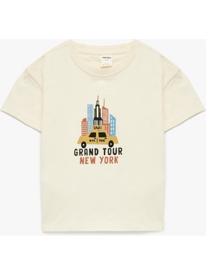 Koton Pamuklu Kısa Kollu Bisiklet Yaka Baskılı Tişört