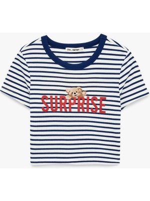 Koton Slim Fit Kısa Kollu Bisiklet Yaka Ayıcık Baskılı Tişört