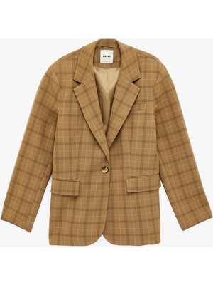 Koton Uzun Kollu Cepli Düğmeli Ekose Blazer Ceket