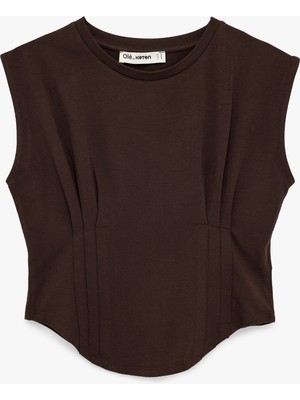 Koton Bisiklet Yaka Korse Detaylı Pamuklu Kolsuz Tişört