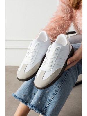 Eformoda Beyaz Unisex Kadın Erkek  Şeritli Rahat Taban Günlük Sneaker Spor Ayakkabı SM03