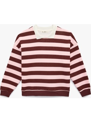 Koton Rahat Kalıp Uzun Kollu Polo Yaka Çizgili Sweatshirt