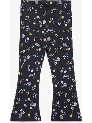 Koton Beli Lastikli Çiçekli Ispanyol Paça Pamuklu Tayt