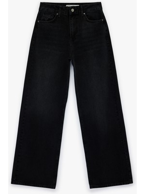 Koton Yüksek Bel Pamuklu Düğmeli Geniş Paça Denim Pantolon -  Wide Leg Jeans