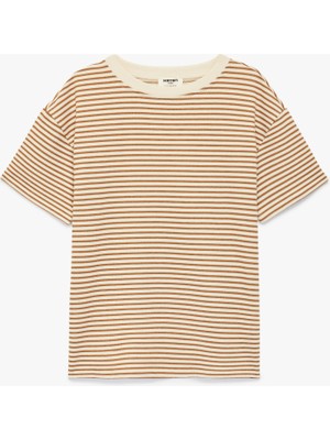 Koton Kısa Kollu Bisiklet Yaka Pamuklu Oversize Çizgili Tişört
