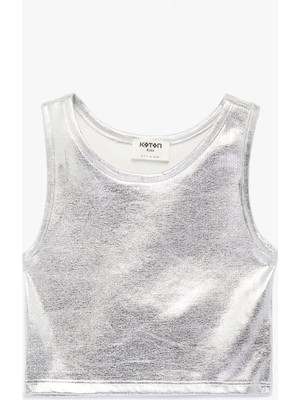 Koton Pamuklu Kolsuz Slim Fit Parlak Crop Atlet Kız Çocuklar İçin Polyester Karışımlı