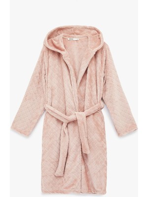 Koton Kapüşonlu Uzun Kollu Cepli Dokulu Polar Sabahlık