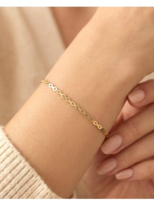 İndigo Takı Sonsuzluk Sade Su Yolu 14 Ayar Altın Bileklik