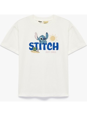 Koton Stitch Baskılı Kısa Kollu Bisiklet Yaka Pamuklu Lisanslı Tişört