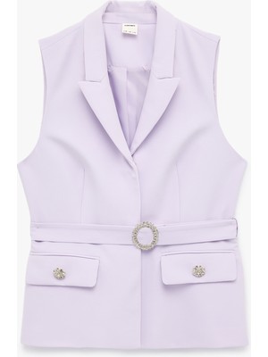 Koton Mücevher Düğmeli Taşlı Kemer Detaylı Uzun Blazer Yelek