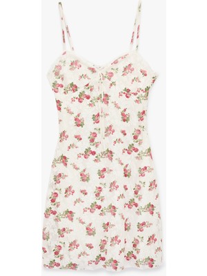 Koton Rahat Kalıp Ip Askılı A Kesim Çiçekli Dantelli Mini Elbise