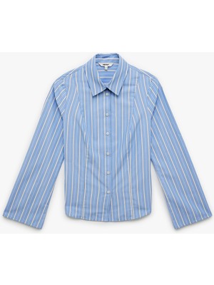 Koton Slim Fit Uzun Kollu Klasik Yaka Çizgili Poplin Gömlek