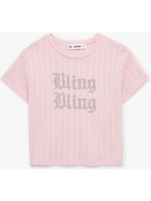 Koton Slim Fit Kısa Kollu Taş Detaylı Bisiklet Yaka Tişört