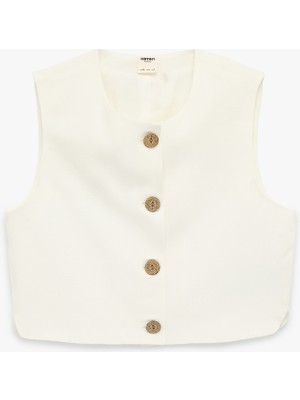 Koton Keten Karışımlı Bisiklet Yaka Düğmeli Crop Yelek