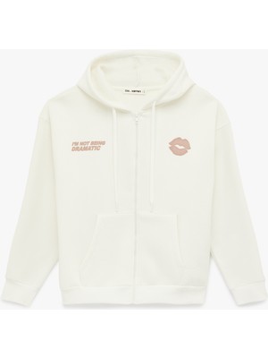 Koton Kapüşonlu Uzun Kollu Arkası Baskılı Fermuarlı Oversize Sweatshirt