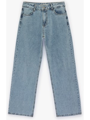 Koton Cepli Uzun Düz Paça Taşlı Jean Pantolon - Straight Fit Jean