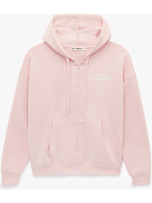 Koton Kanguru Cepli Fermuarlı Kapüşonlu Arkası Baskılı Oversize Sweatshirt