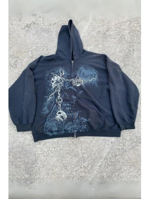 Yeni Siyah Gallows Skulls Y2K Mma Cyber Grunge Kapüşonlu Unisex Hırka