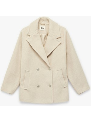 Koton Uzun Kollu Cepli Düğmeli Kruvaze Yaka Kaban