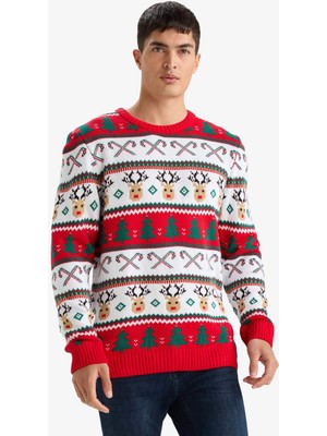 DeFacto Bisiklet Yaka Yılbaşı Temalı Triko Kazak G1118AX25WN