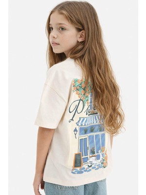 DeFacto Kız Çocuk Oversize Geniş Kalıp Bisiklet Yaka Sırt Baskılı Kısa Kollu Tişört E0367A825SM