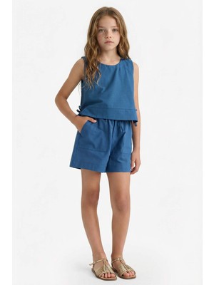 DeFacto Beli Lastikli Pamuklu Şort Kız Çocuk D7617A825HS