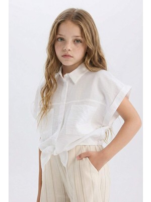 DeFacto Crop Bağlama Detaylı Kısa Kollu Gömlek Kız Çocuk D7642A825SM