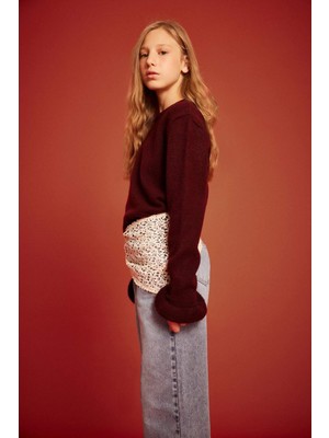 DeFacto Bisiklet Yaka Volanlı Triko Kazak Kız Çocuk G3236A825WN