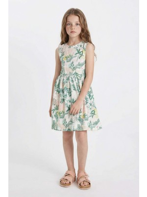 DeFacto Kız Çocuk Desenli Kolsuz Penye Yazlık Elbise D2341A824SM