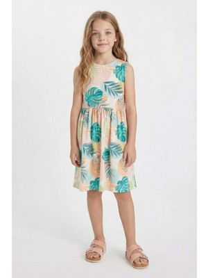 DeFacto Kız Çocuk Desenli Kolsuz Penye Yazlık Elbise D2341A824SM