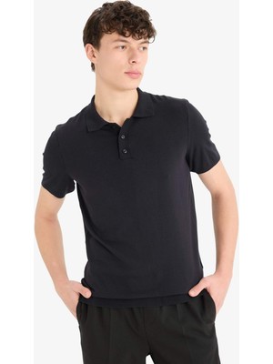 DeFacto Siyah Standart Fit Polo Yaka Kısa Kollu Triko Tişört E3241AX25SP