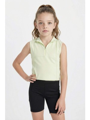 DeFacto Slim Fit Dar Kesim Polo Yaka Fermuarlı Basic Düz Kolsuz Tişört Kız Çocuk D3555A824SM