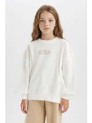 DeFacto Kız Çocuk Oversize Geniş Kalıp Bisiklet Yaka Baskılı Sweatshirt D9784A825SP