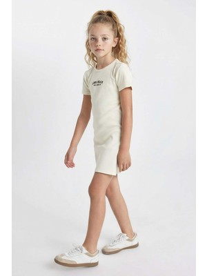 DeFacto Kız Çocuk Baskılı Fitilli Kaşkorse Kısa Kollu Yazlık Elbise D4105A824HS