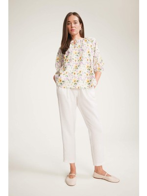 DeFacto Wide Leg Cep Detaylı Beli Lastikli Düz Paça Beyaz Pantolon F0994AX25SM