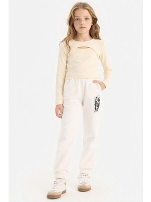 DeFacto Kız Çocuk Beli Lastikli Baskılı Jogger Eşofman Altı E0025A825SP